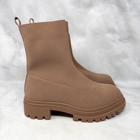 NEW Aldo Shoes North Stretch Knit Chunky Platform Ankle Boot Booties Nude Tan 10 - Picture 1 of 13